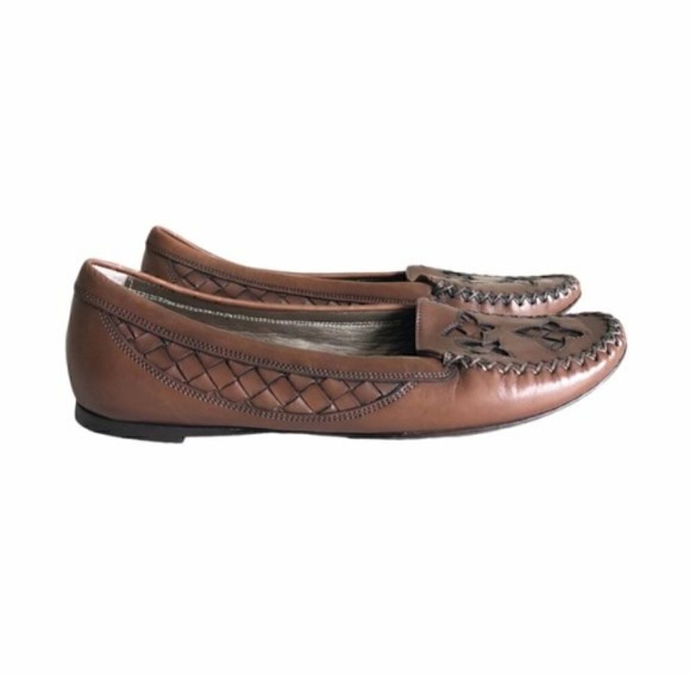 Bottega Veneta Loafers 6.5 Brown Woven Leather Minimal Classic